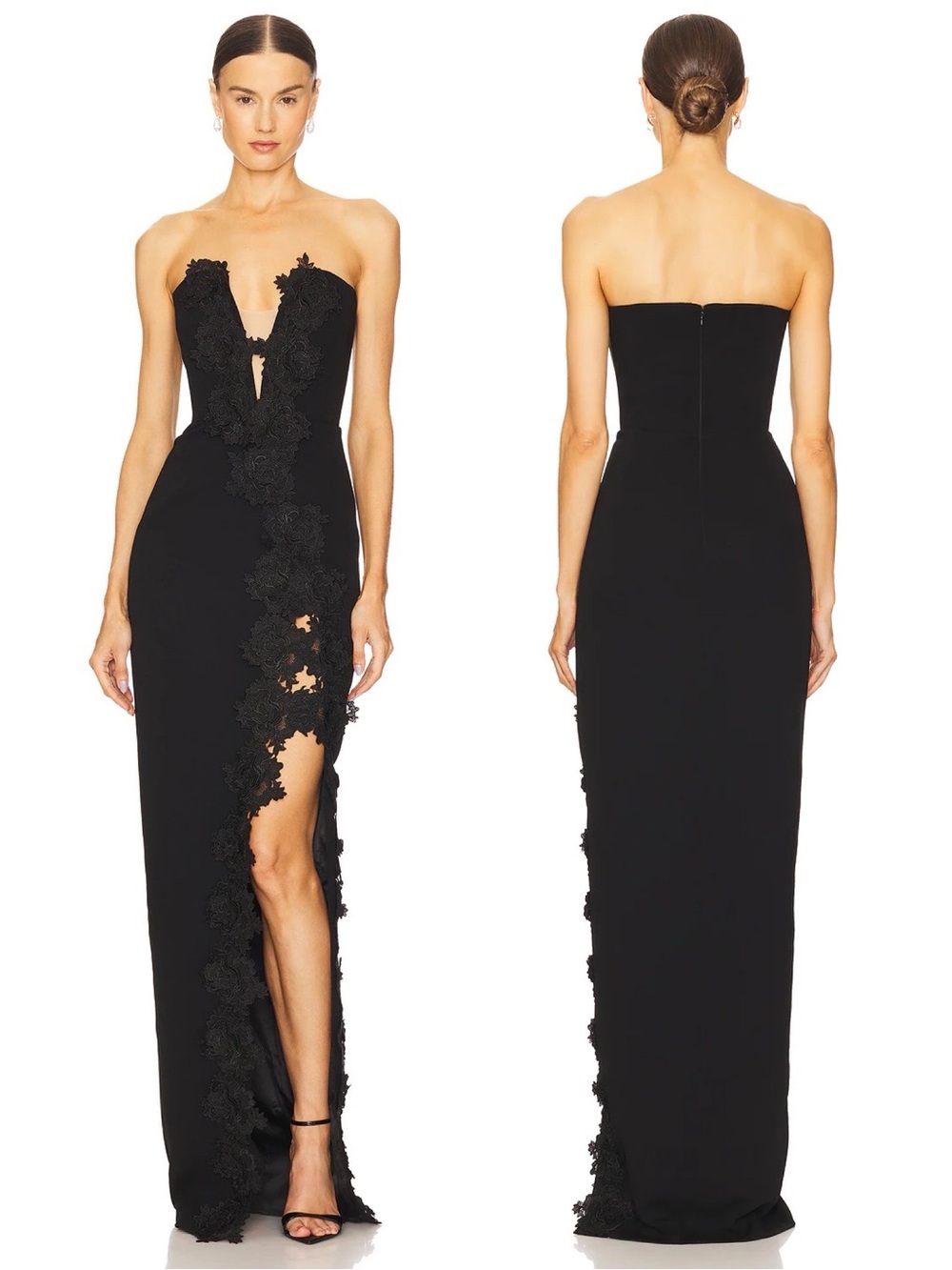 SAU Lee Florence Strapless Lace Trim Gown Black NEW with tag